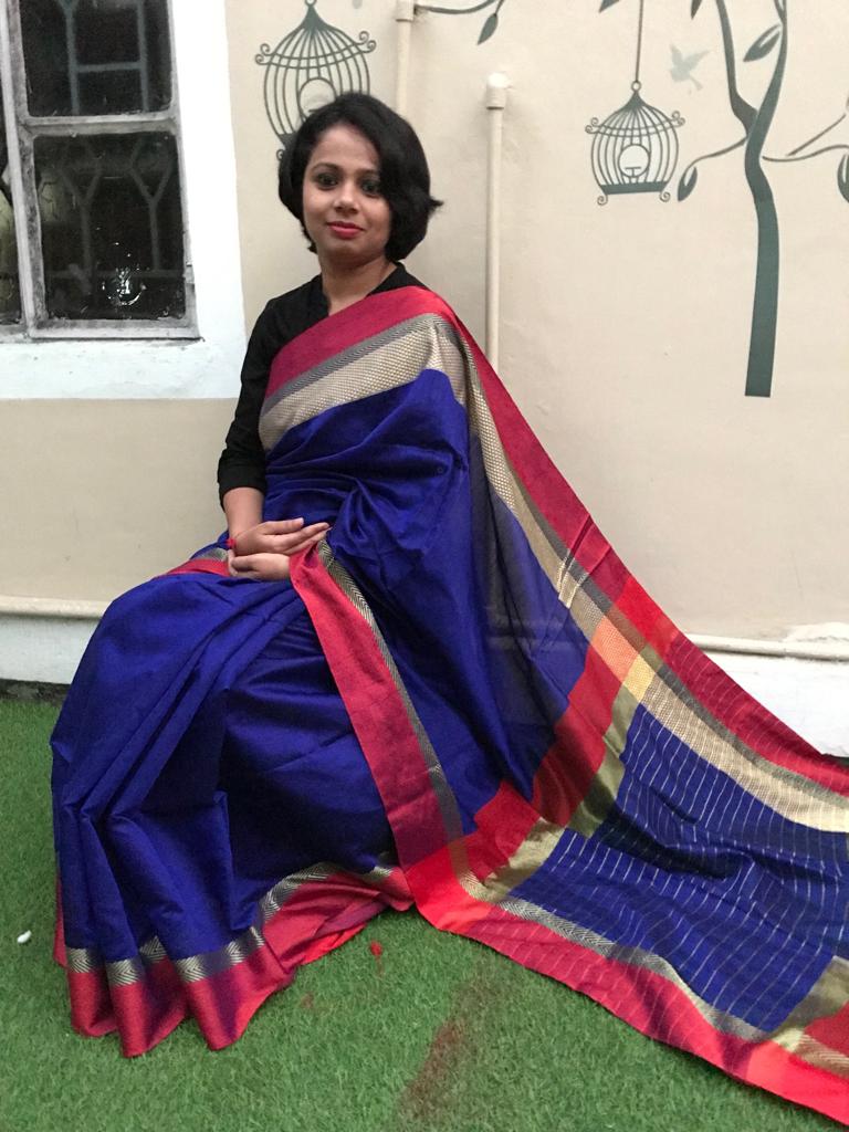 Blue Double Border Handloom Sarees - Dailybuyys