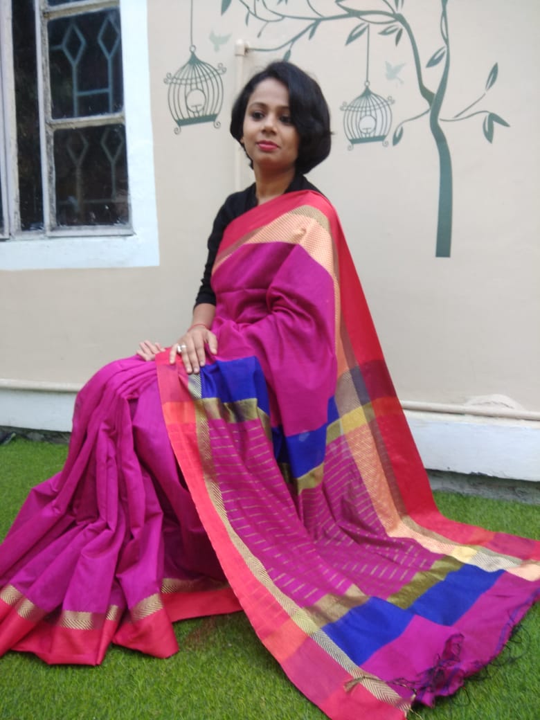 Purple Double Border Handloom Sarees - Dailybuyys