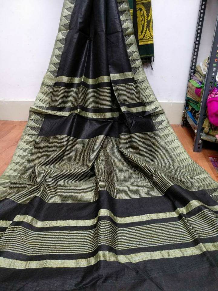 Black Grey Kota Handloom Silk Sarees - Dailybuyys