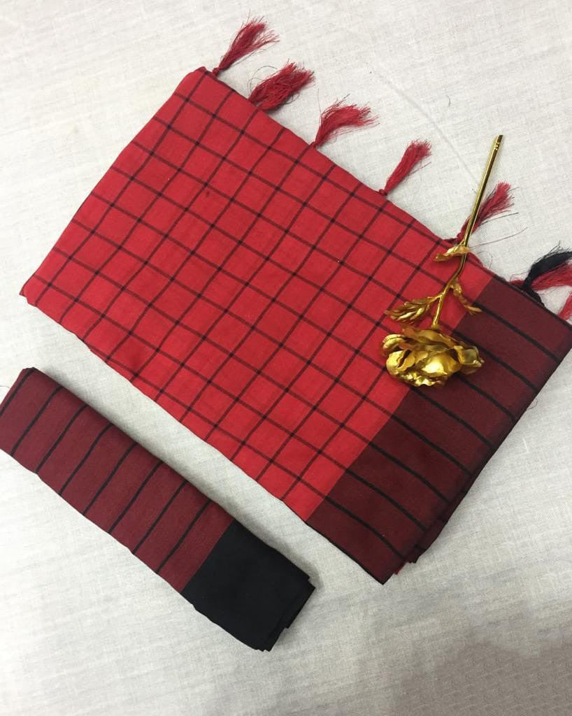 Red Pure Linen Sarees - Dailybuyys