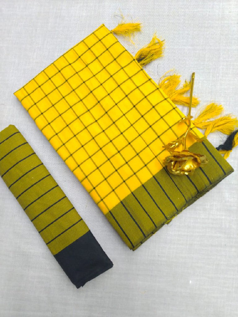 Yellow Pure Linen Sarees - Dailybuyys