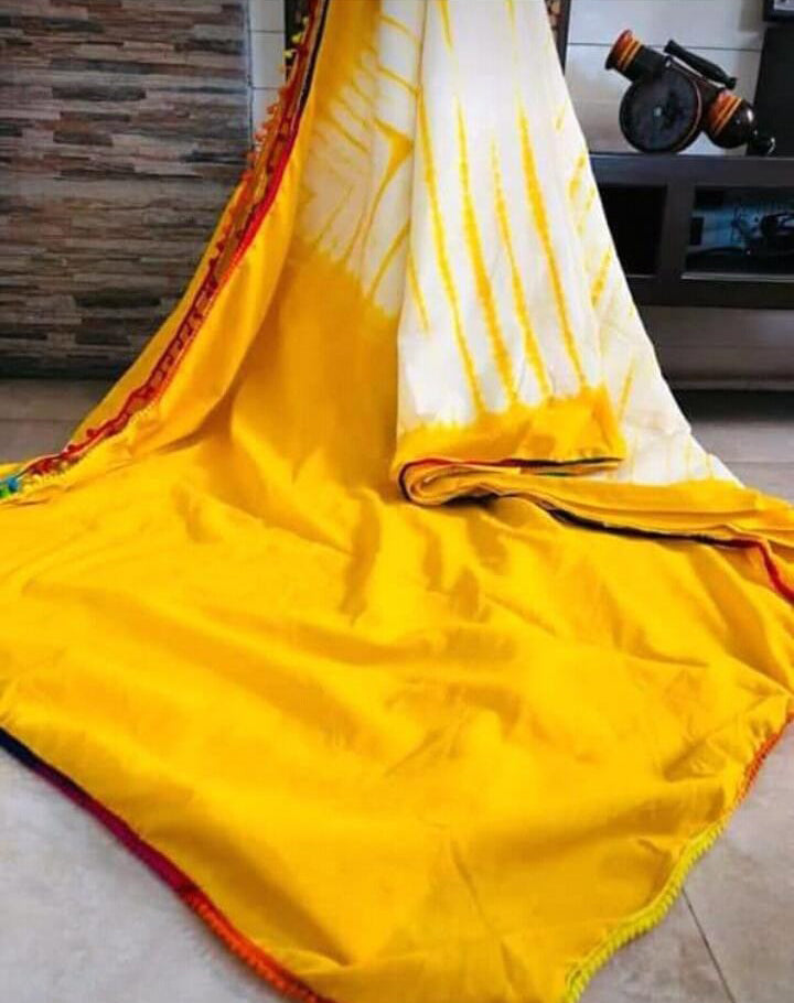 Yellow Mulmul Batik Sarees - Dailybuyys