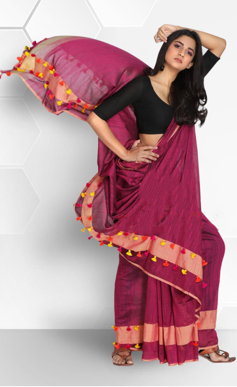 Purple Pure Cotton Khadi Sarees - Dailybuyys
