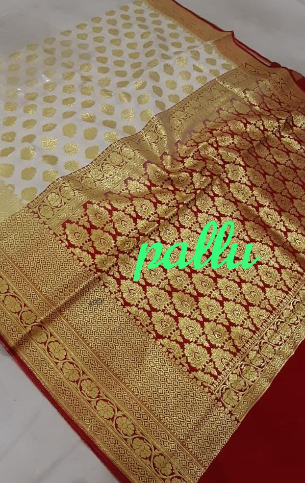 Red Beige Koriyal Banarasi Silk Sarees - Dailybuyys