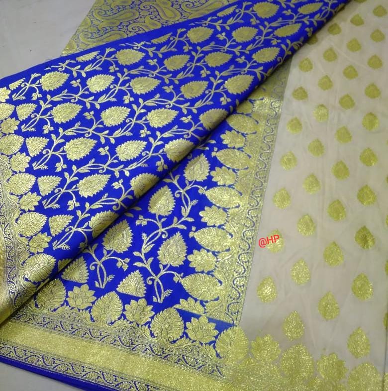 Blue Beige Koriyal Banarasi Silk Sarees - Dailybuyys