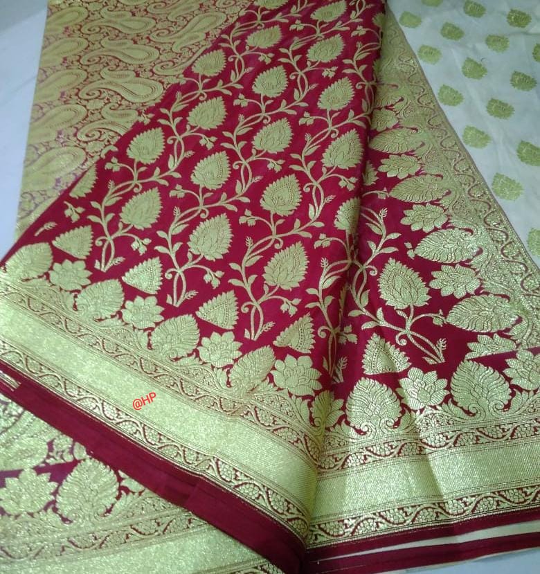 Red Beige Koriyal Banarasi Silk Sarees - Dailybuyys