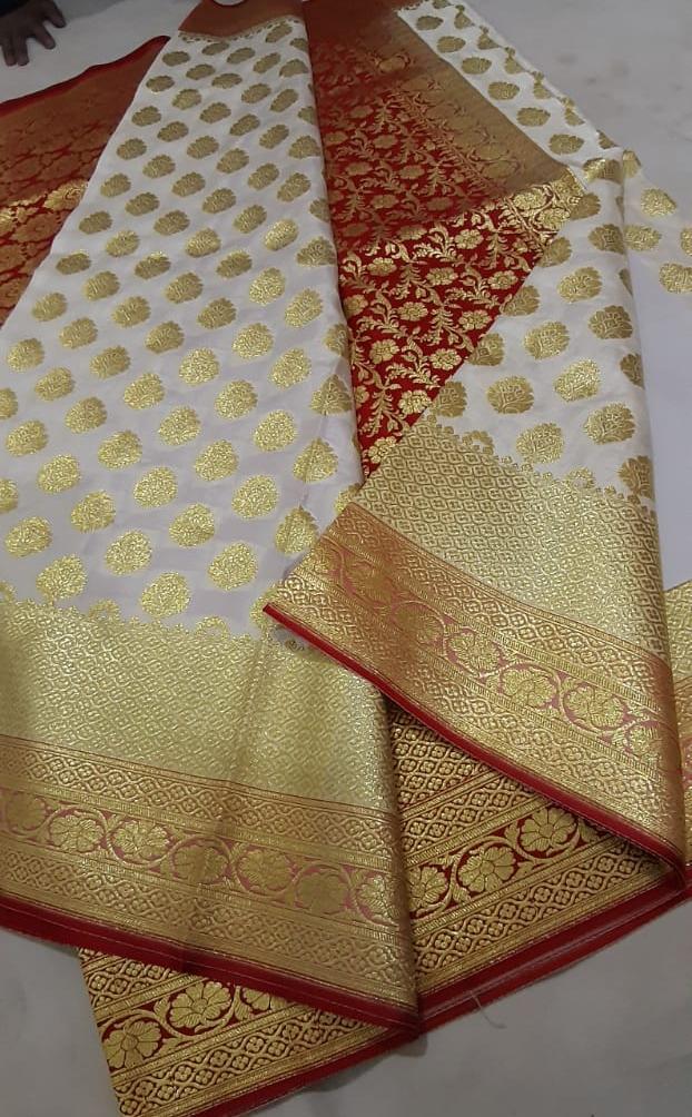 Red Beige Koriyal Banarasi Silk Sarees - Dailybuyys