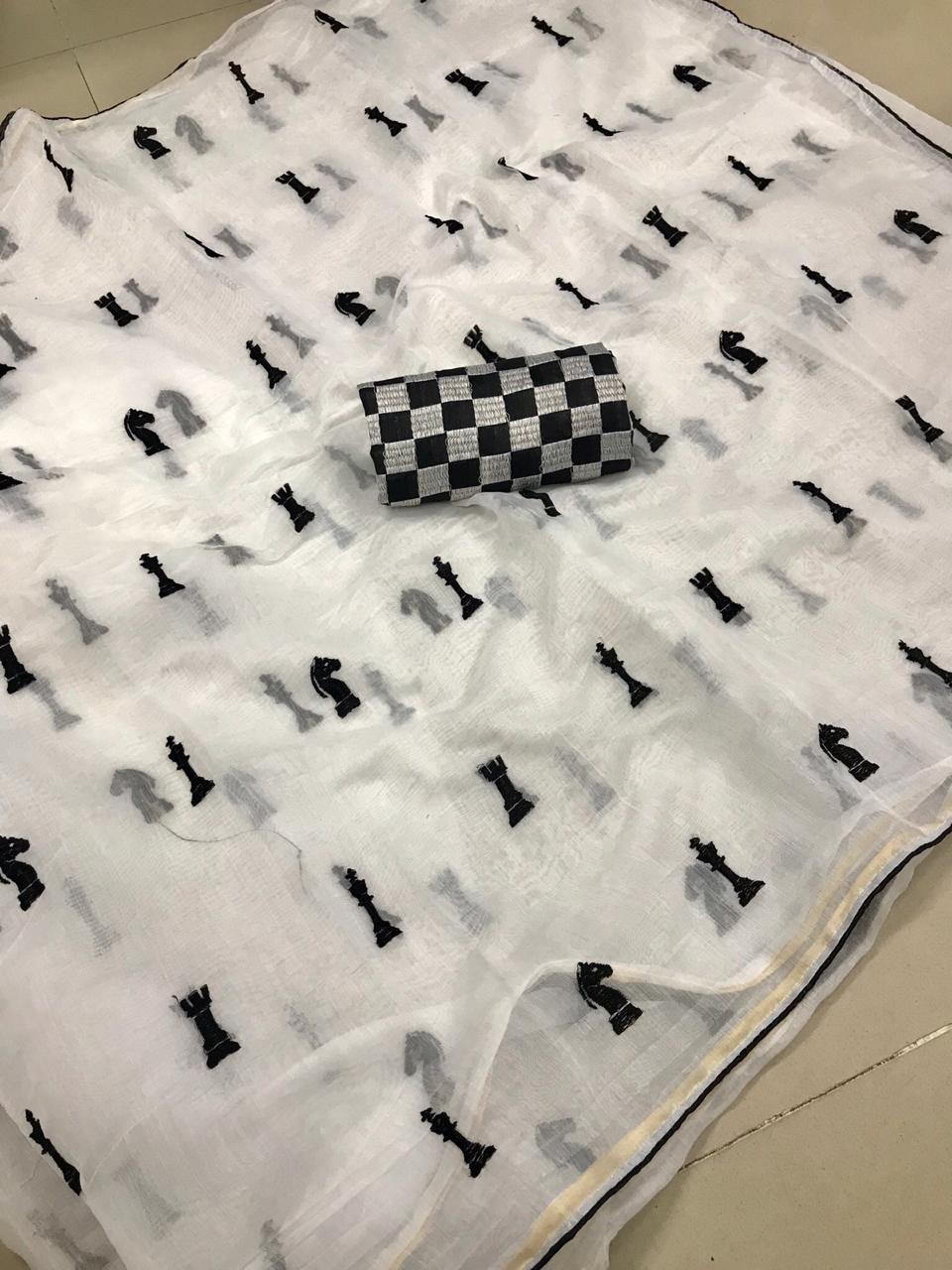 White Chanderi Silk Sarees - Dailybuyys