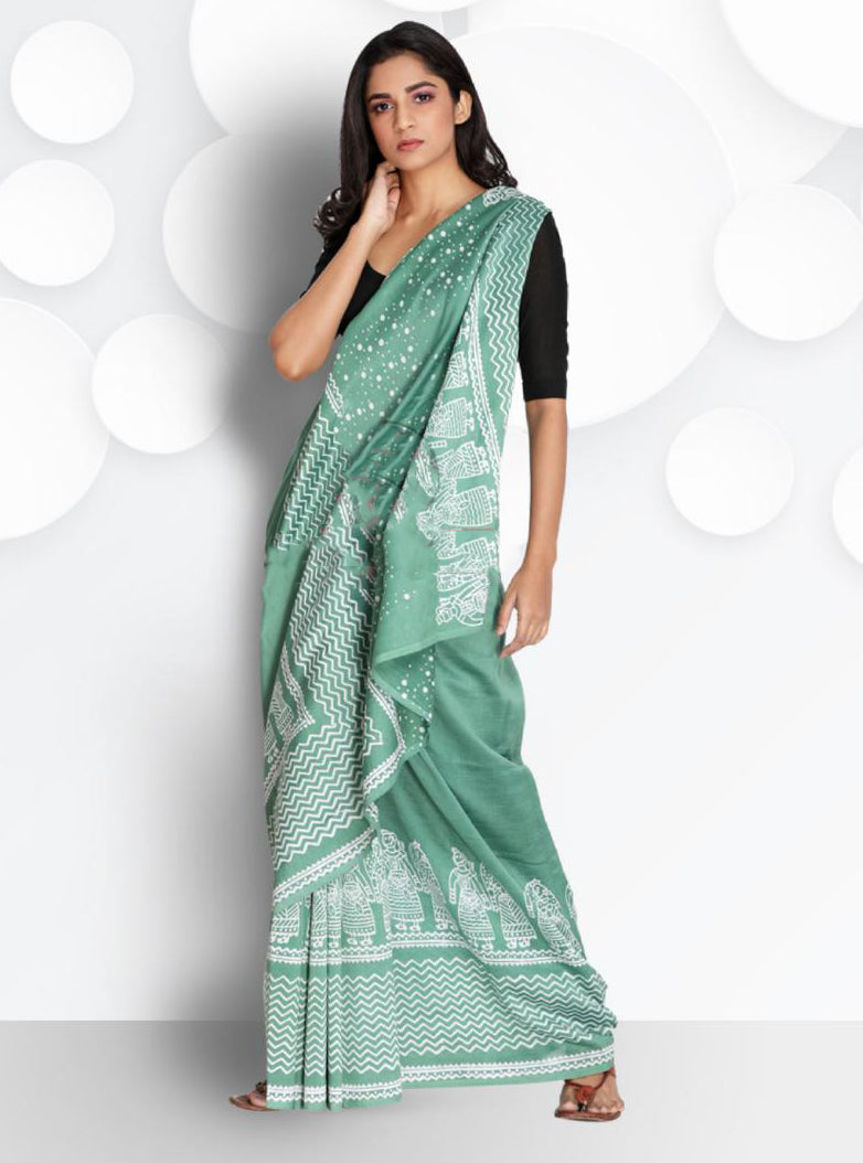 Green Chanderi Silk Sarees - Dailybuyys