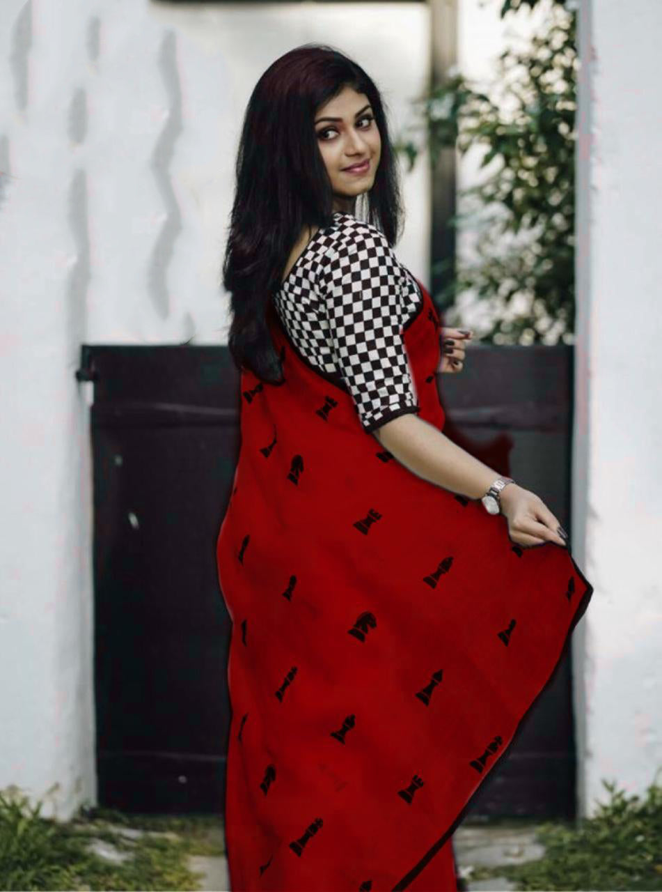 Red Chanderi Silk Sarees - Dailybuyys