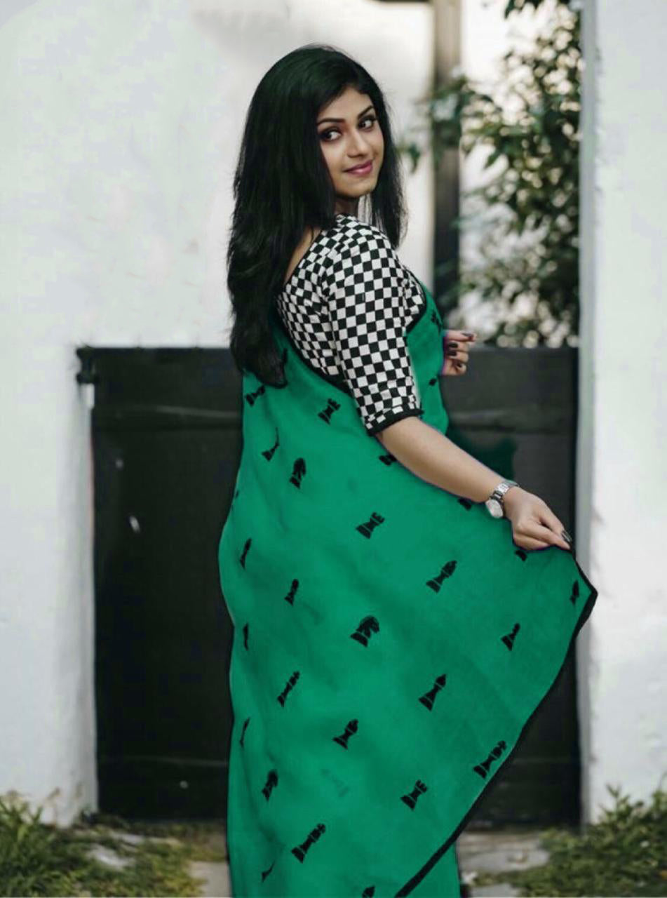 Green Chanderi Silk Sarees - Dailybuyys