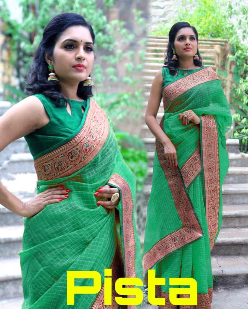 Green Pure Cotton Handloom Sarees - Dailybuyys