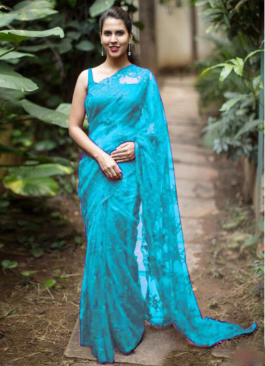Blue Designer Party Wear Sarees - Dailybuyys