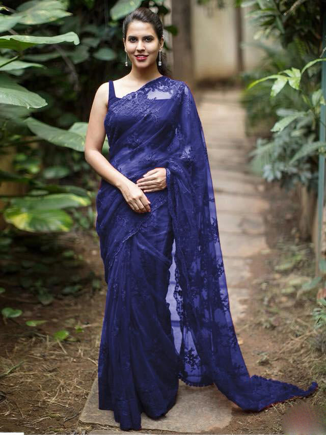 Blue Designer Party Wear Sarees - Dailybuyys