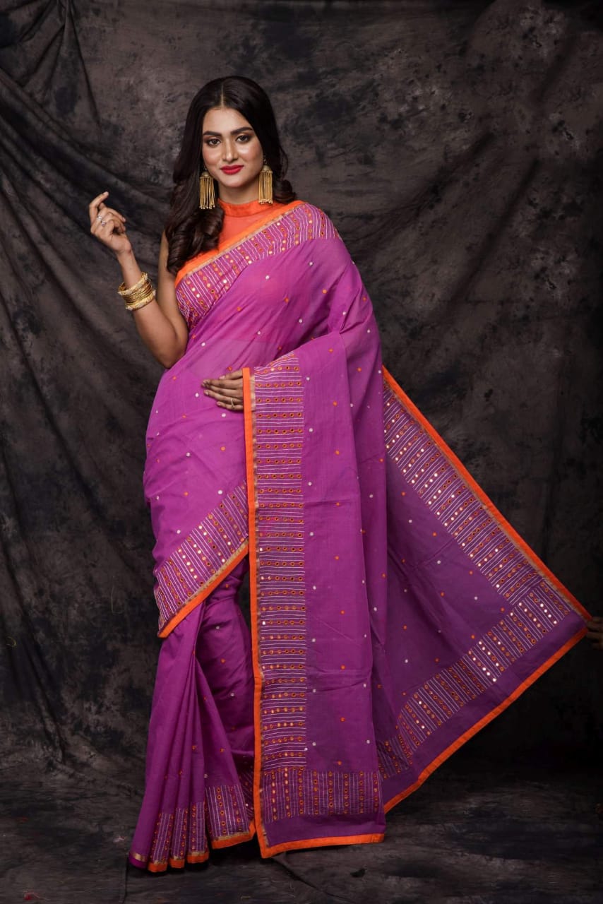 Violet Bangladesh Pure Cotton Handloom Sarees - Dailybuyys