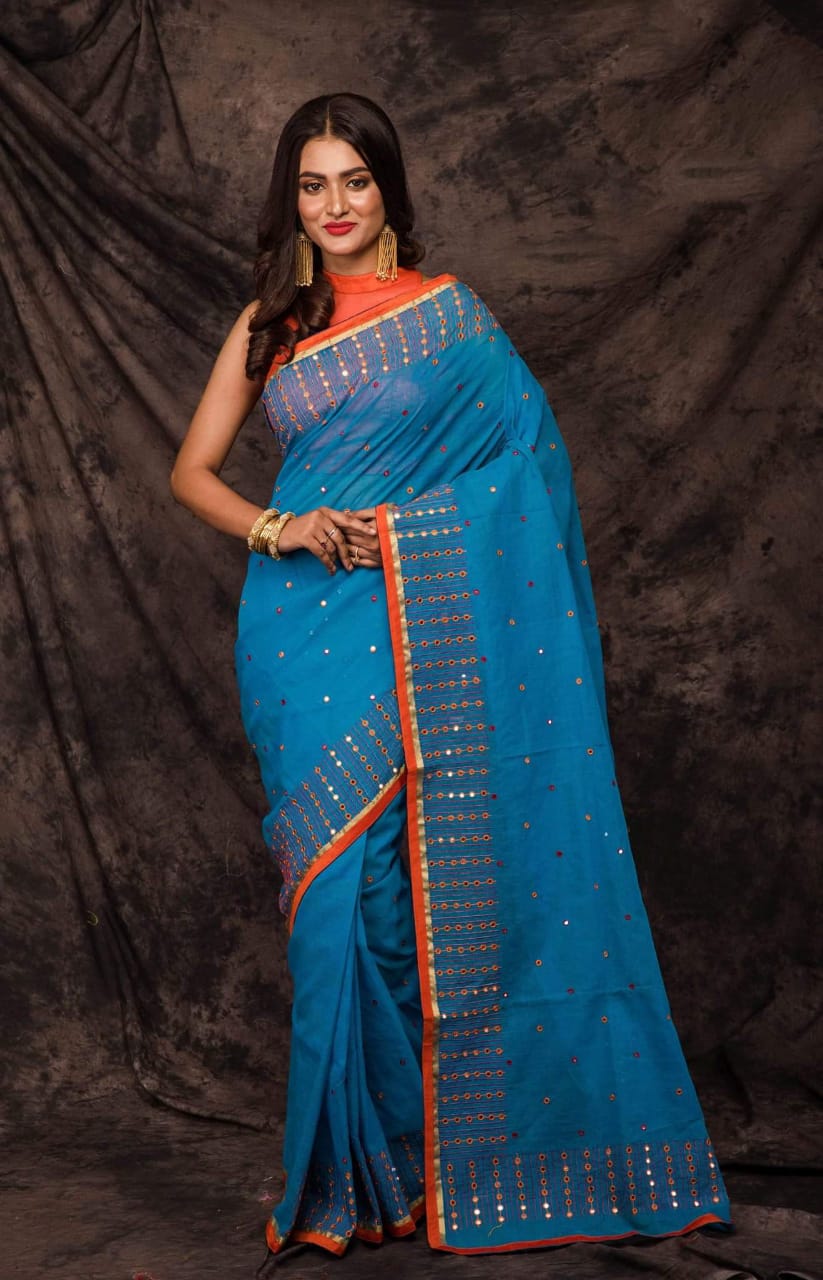 Blue Bangladesh Pure Cotton Handloom Sarees - Dailybuyys