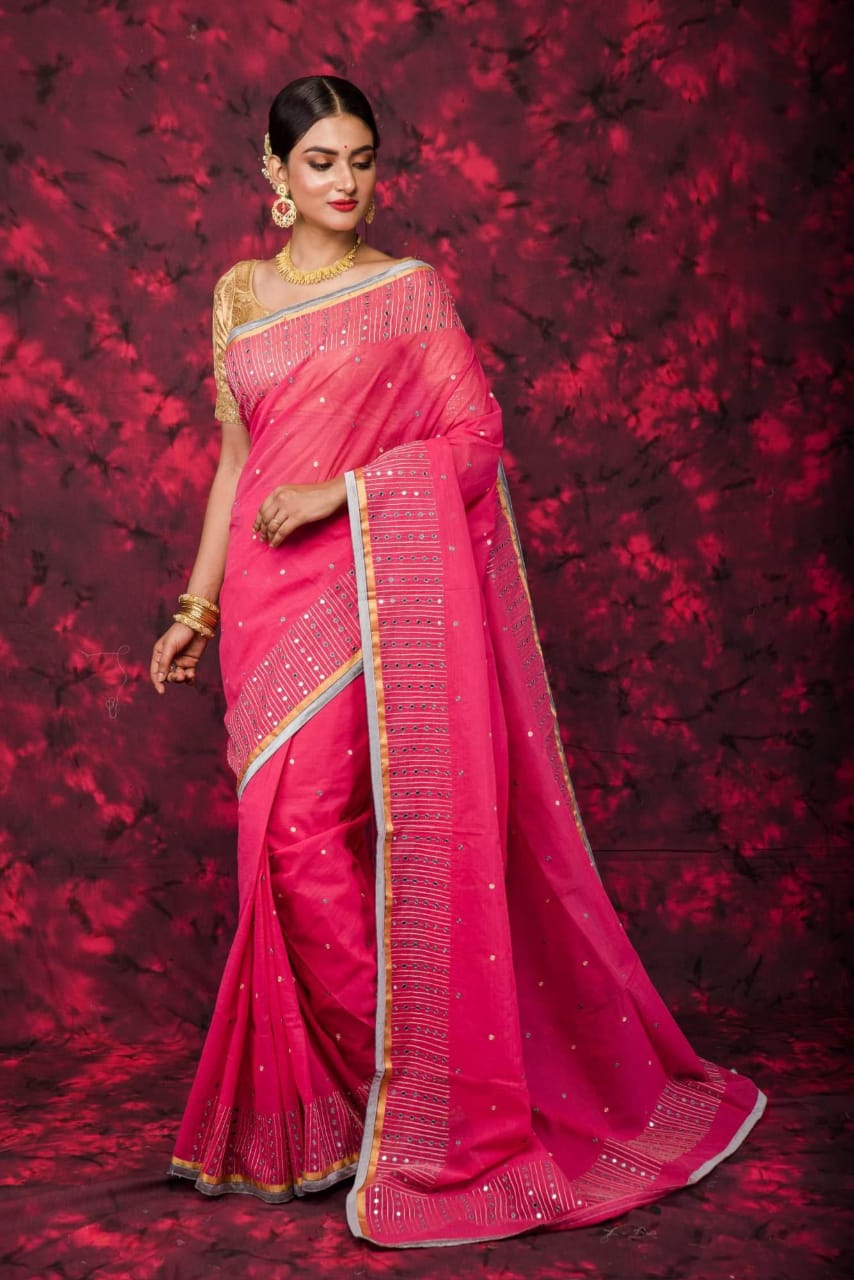 Violet Bangladesh Pure Cotton Handloom Sarees - Dailybuyys