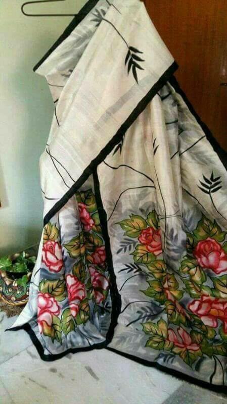 White Hand Painted Pure Silk Mark Certified Bishnupuri Silk Sarees - Dailybuyys