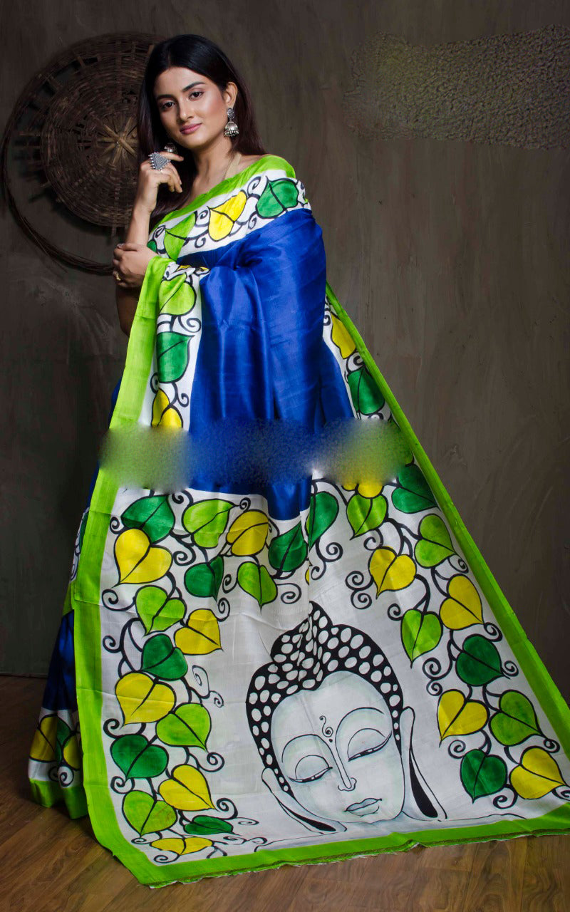 Blue Green Pure Silk Mark Certified Murshidabad Silk Sarees - Dailybuyys