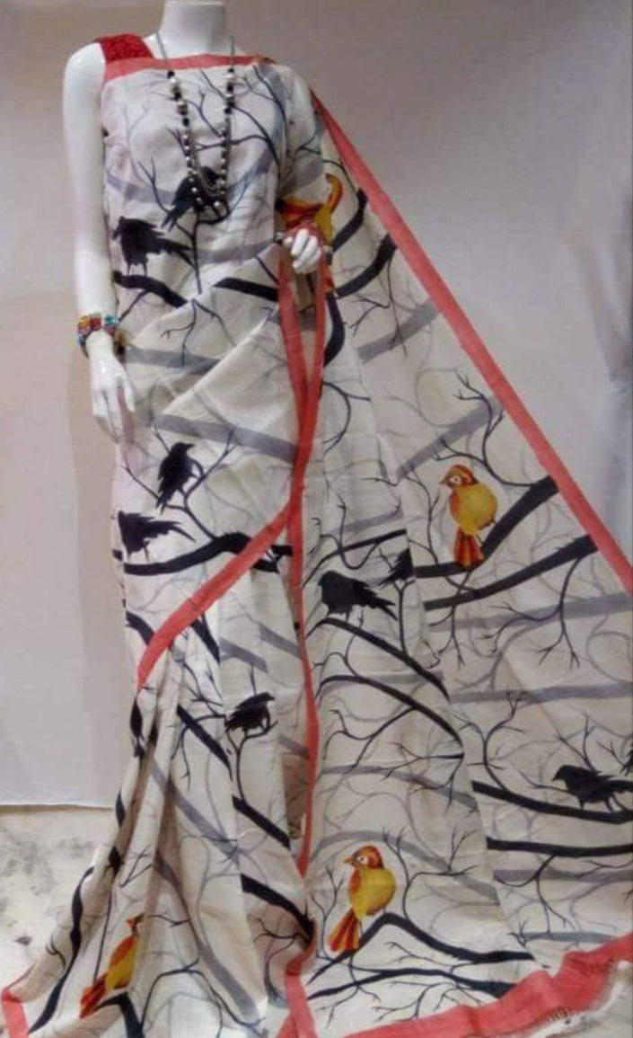 Beige Pure Silk Mark Certified Murshidabad Silk Sarees - Dailybuyys