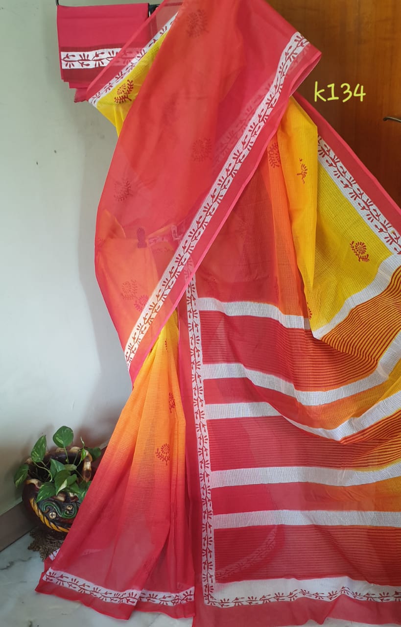 Red Yellow KK Kota Doriya Sarees - Dailybuyys