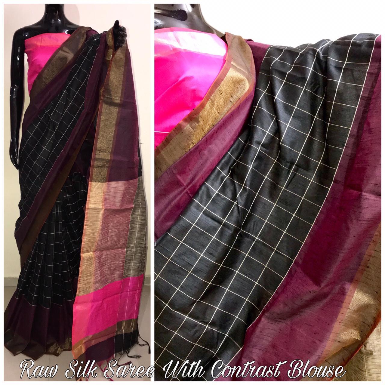 Black Banglori Raw Silk Sarees - Dailybuyys