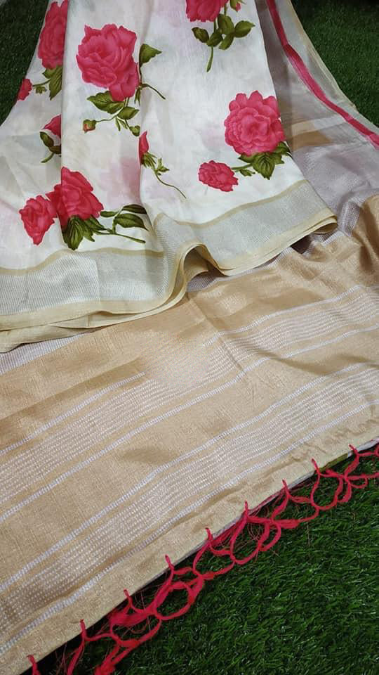 Beige Pure Cotton Silk Sarees - Dailybuyys