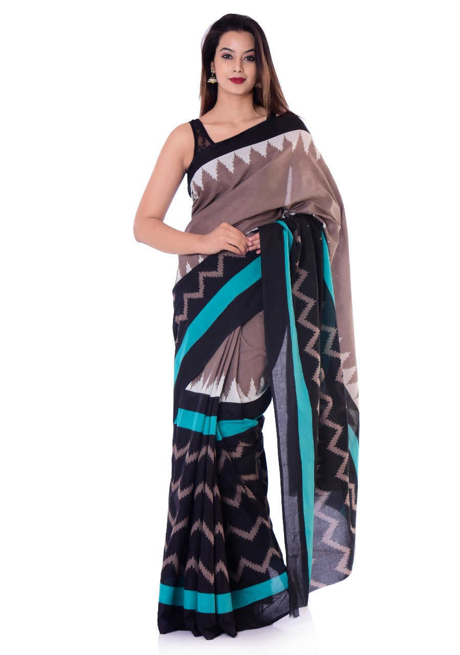 Black Blue Mulmul Batik Sarees - Dailybuyys