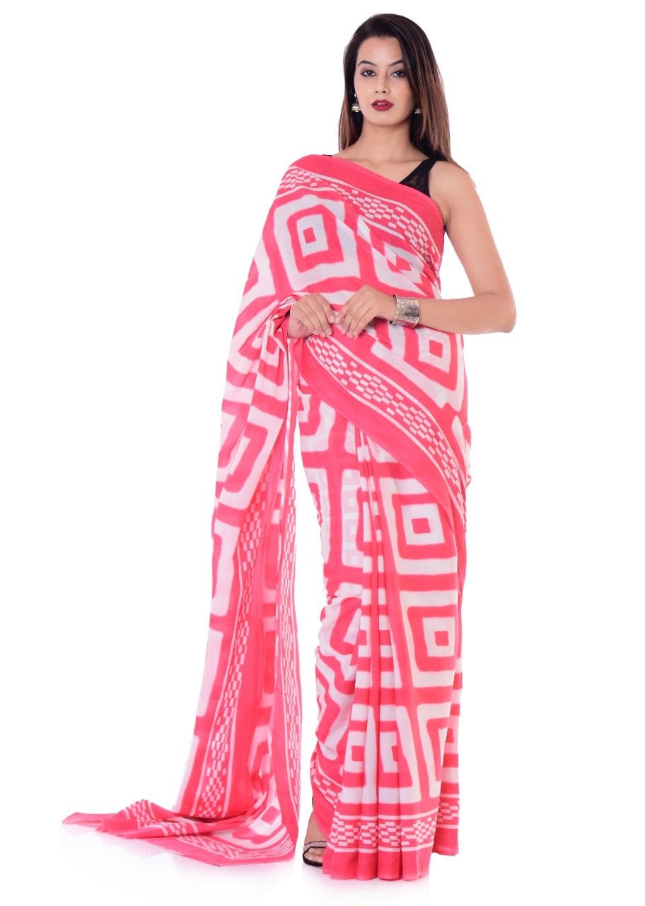 Pink Mulmul Batik Sarees - Dailybuyys