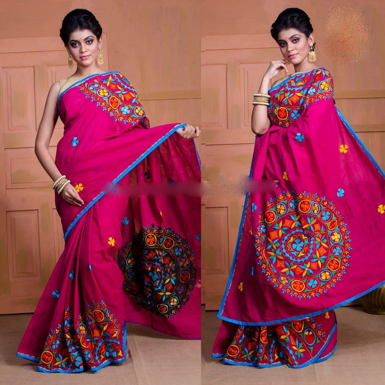 Violet Kachi Work Pure Cotton Silk Sarees - Dailybuyys