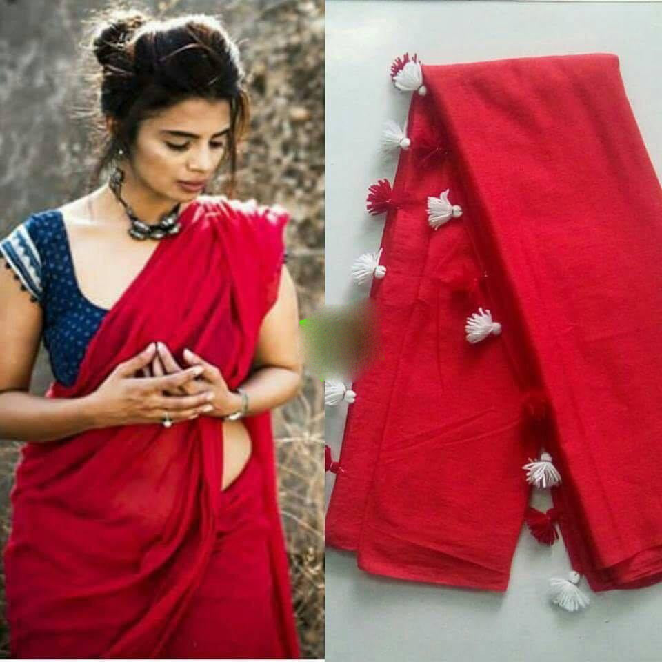 Red Bengal Handloom Khadi Sarees - Dailybuyys