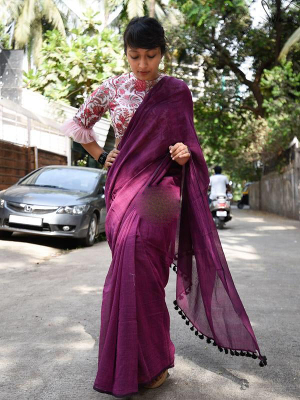 Purple Bengal Handloom Khadi Sarees - Dailybuyys