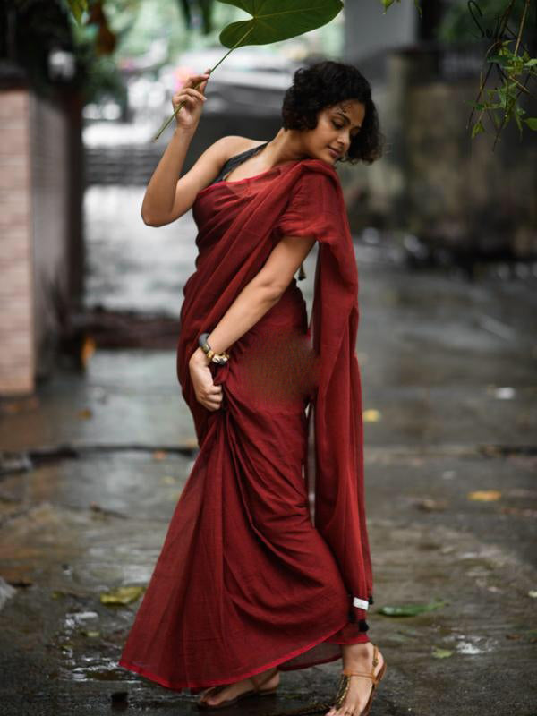Maroon Bengal Handloom Khadi Sarees - Dailybuyys