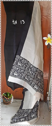 Black Beige Block Printed Design Pure Silk Top & Dupatta