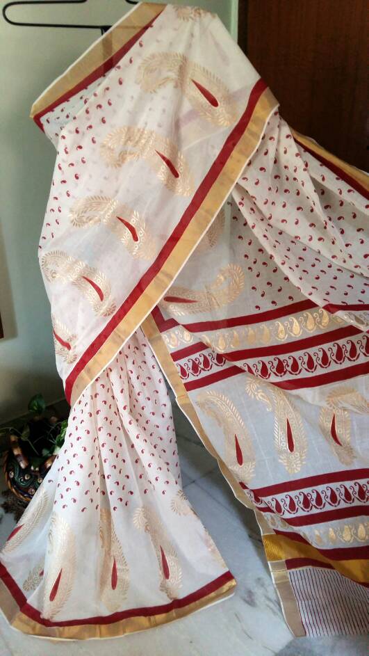 Beige Kerala Pure Cotton Sarees - Dailybuyys