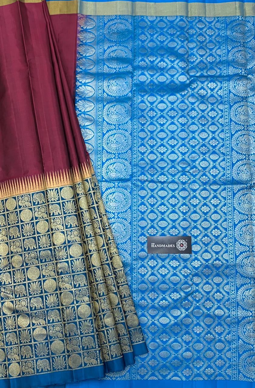 Pure Blue Violet Kanjivaram Silk Sarees - Dailybuyys