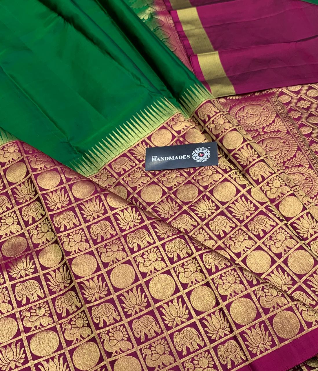 Pure Purple Green Kanjivaram Silk Sarees - Dailybuyys