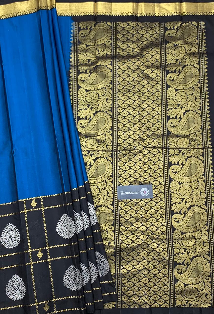 Pure Black Blue Kanjivaram Silk Sarees - Dailybuyys