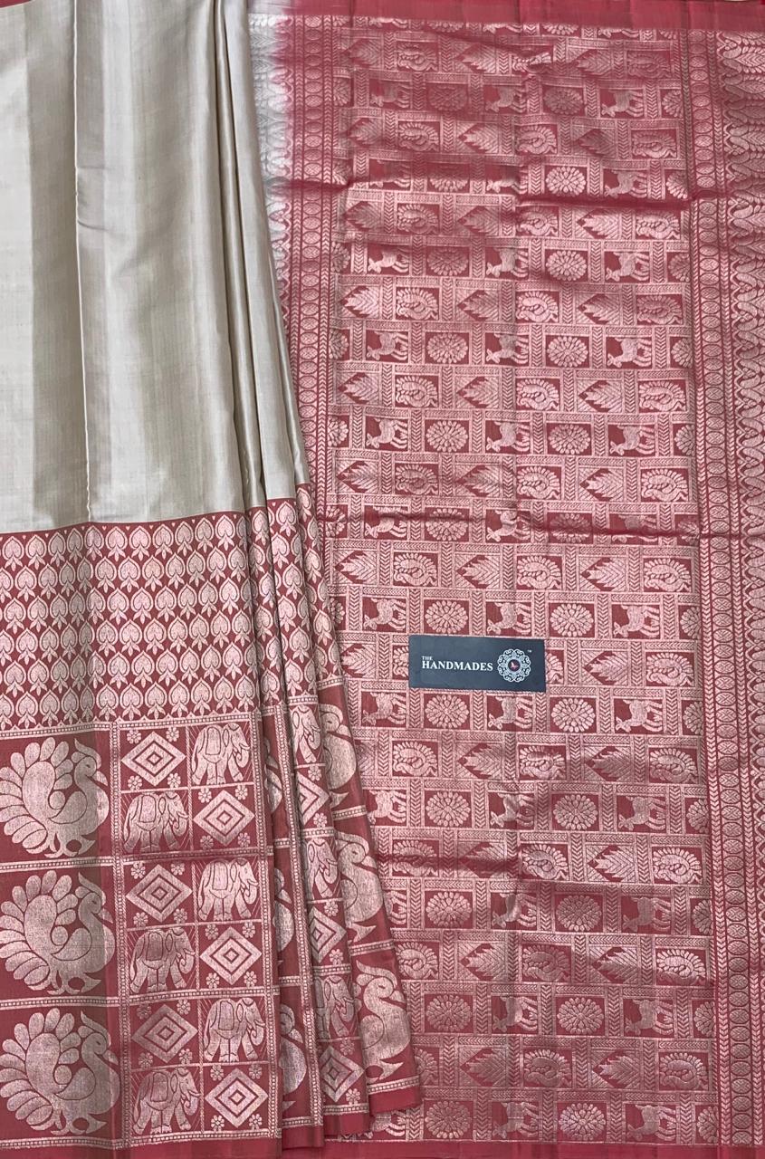 Beige Pink Kanjivaram Silk Sarees - Dailybuyys