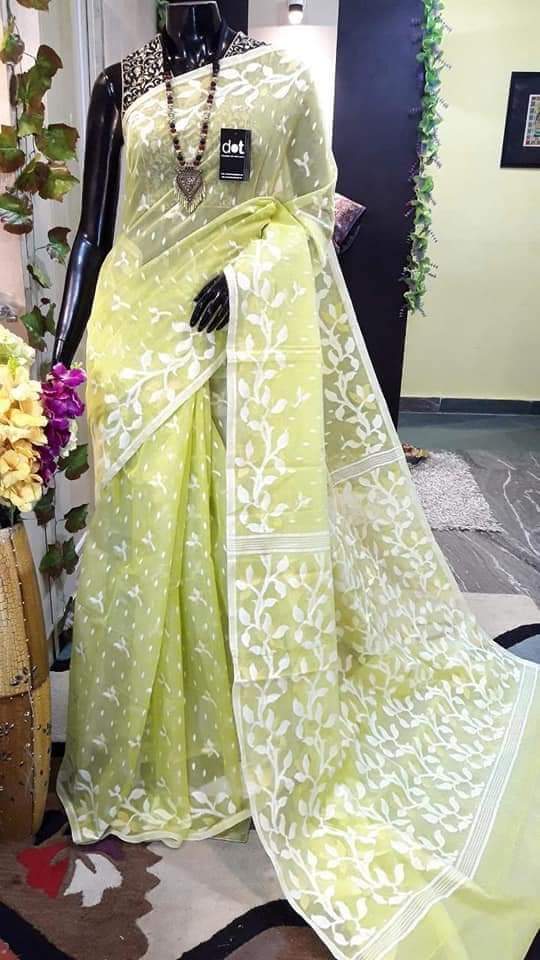 Yellow Dhakai Jamdani Sarees - Dailybuyys