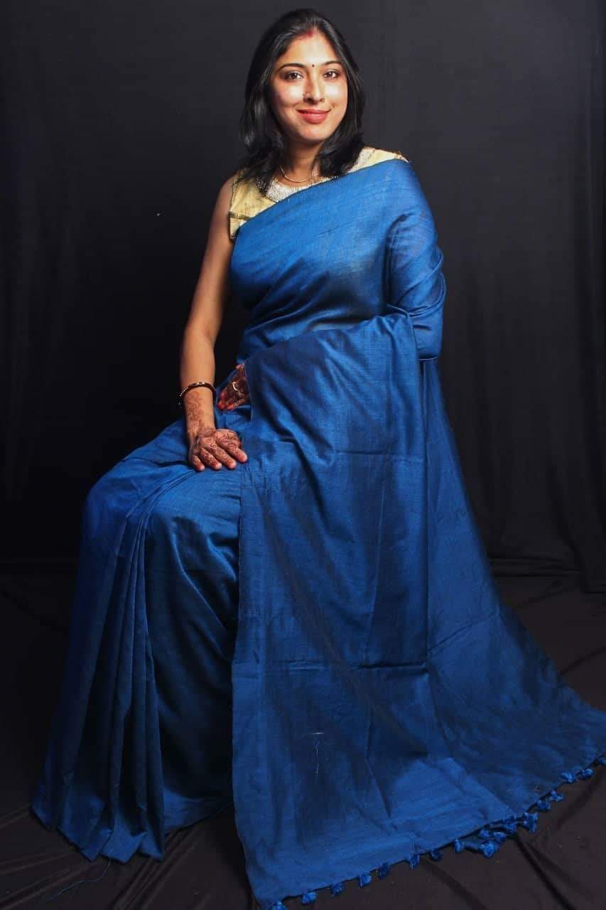 Blue Bengal Handloom Khadi Sarees - Dailybuyys