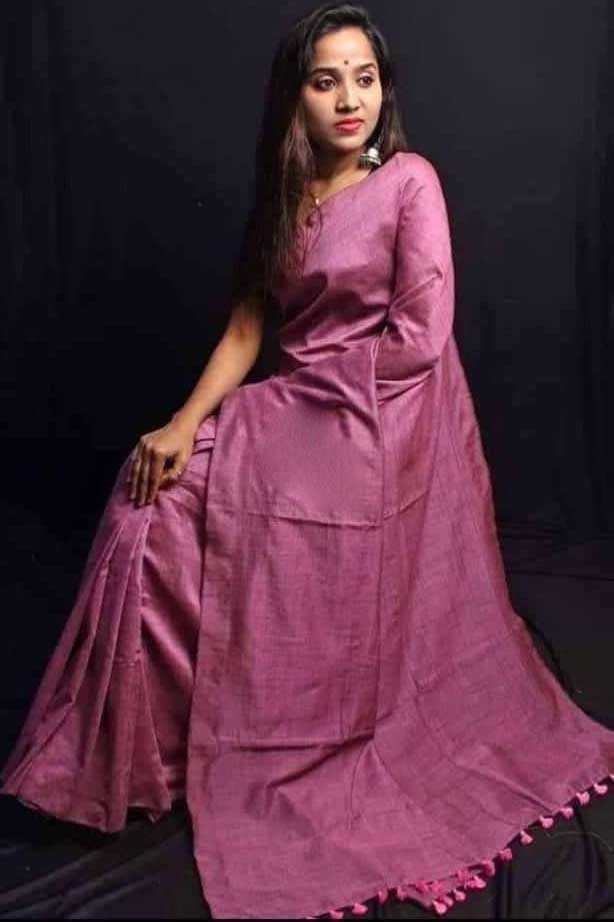 Violet Bengal Handloom Khadi Sarees - Dailybuyys