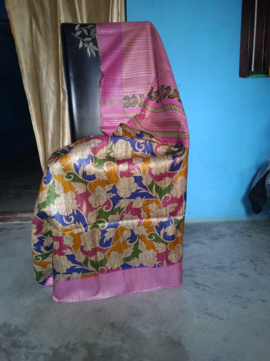 Purple Handpaint Pure Silk Mark Certified Tussar Ghicha Silk Sarees - Dailybuyys