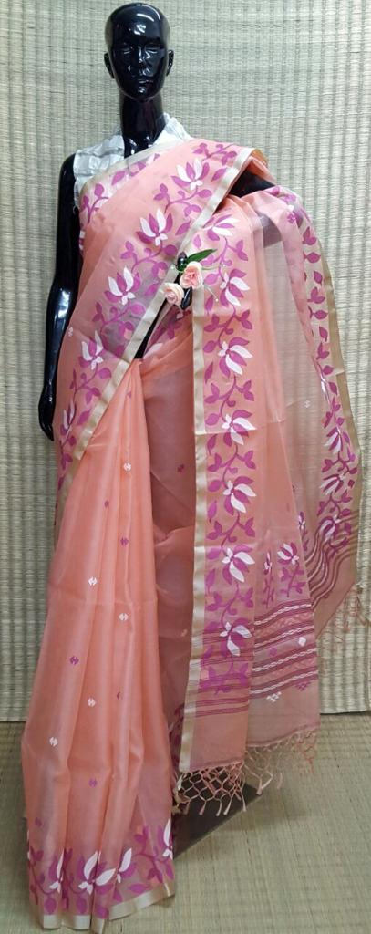 Pink Pure Silk Mark Certified Muslin Sarees - Dailybuyys