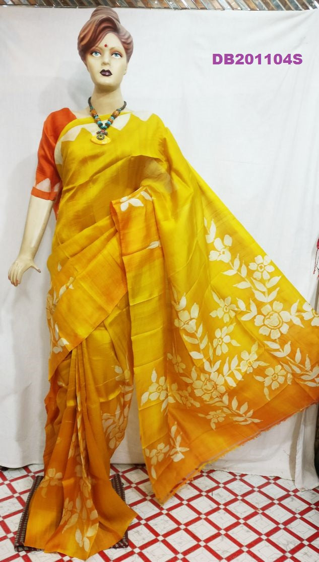 Yellow Pure Silk Mark Certified Murshidabad Silk Sarees - Dailybuyys