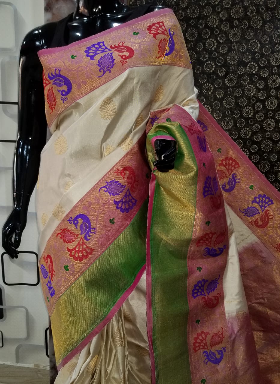 Beige Gadwal Pure Silk Sarees - Dailybuyys