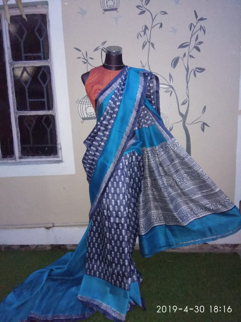 Blue Pure Silk Mark Certified Murshidabad Silk Sarees - Dailybuyys