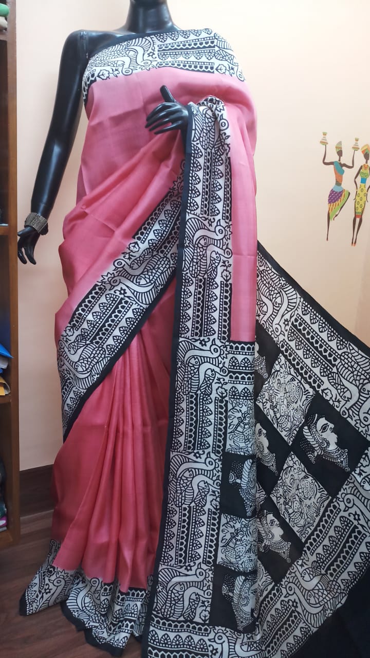Pink Pure Silk Mark Certified Murshidabad Silk Sarees - Dailybuyys