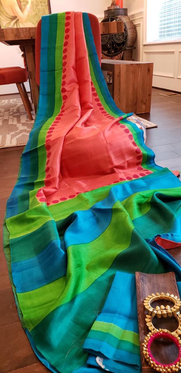 Red Blue Pure Silk Mark Certified Murshidabad Silk Sarees - Dailybuyys