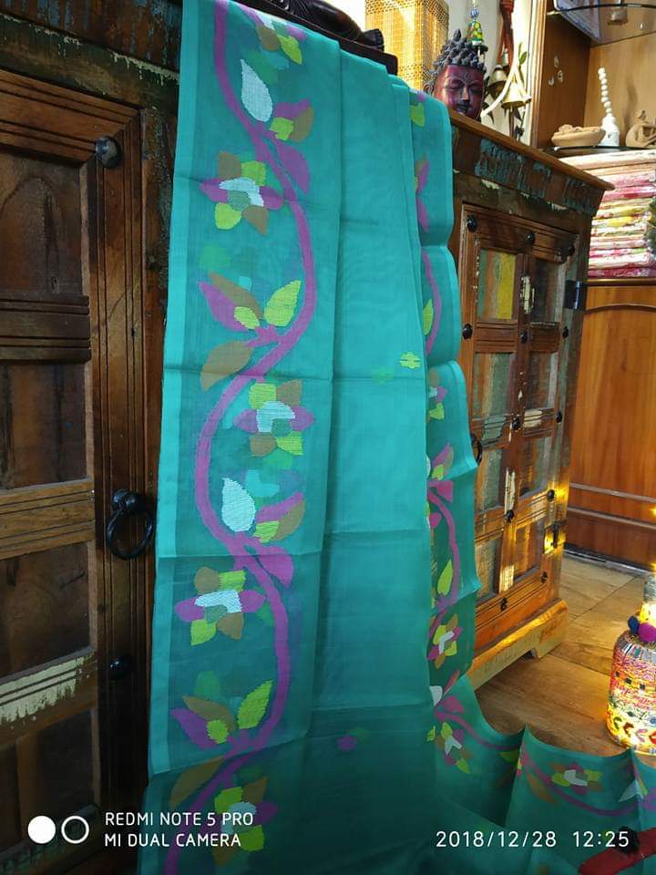 Green Pure Silk Mark Certified Muslin Sarees - Dailybuyys